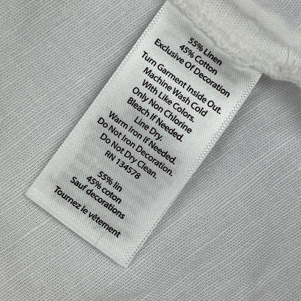 ~ Vineyard Vines XS Blouse Linen Cotton Beaded White Ivory Split Sleeve Hem Flaw - Picture 16 of 16
